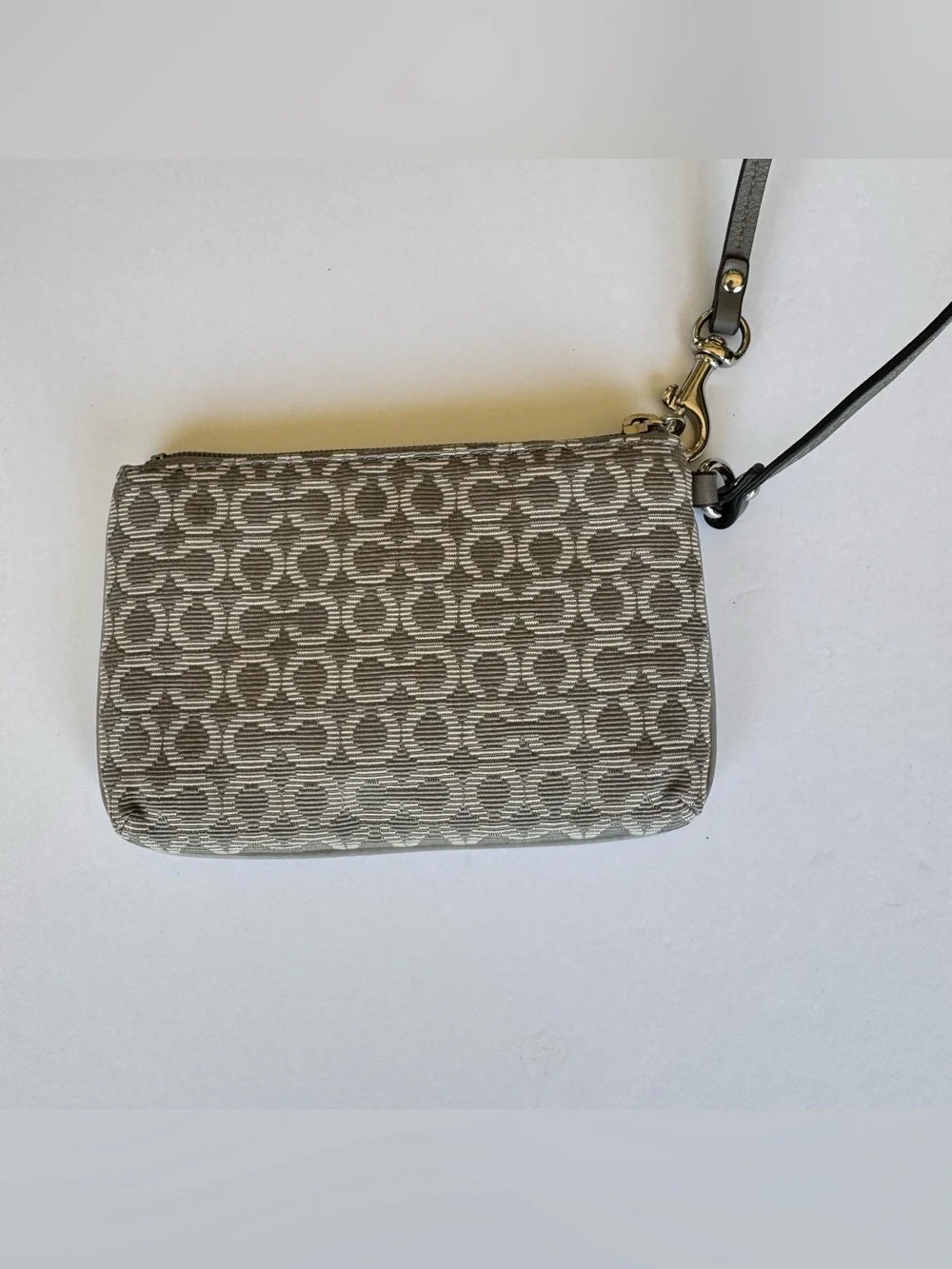 Coach Madison Op Art Signature Jacquard Grey Corner Zip Wristlet